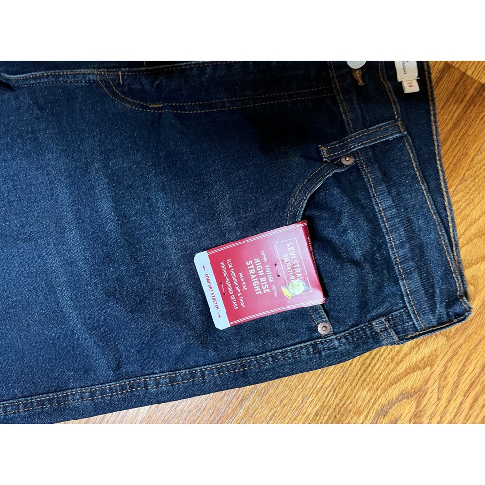 Levi Strauss Signature Womens High Rise Straight Dark Wash Jeans Size 14W 32W - Picture 2 of 4